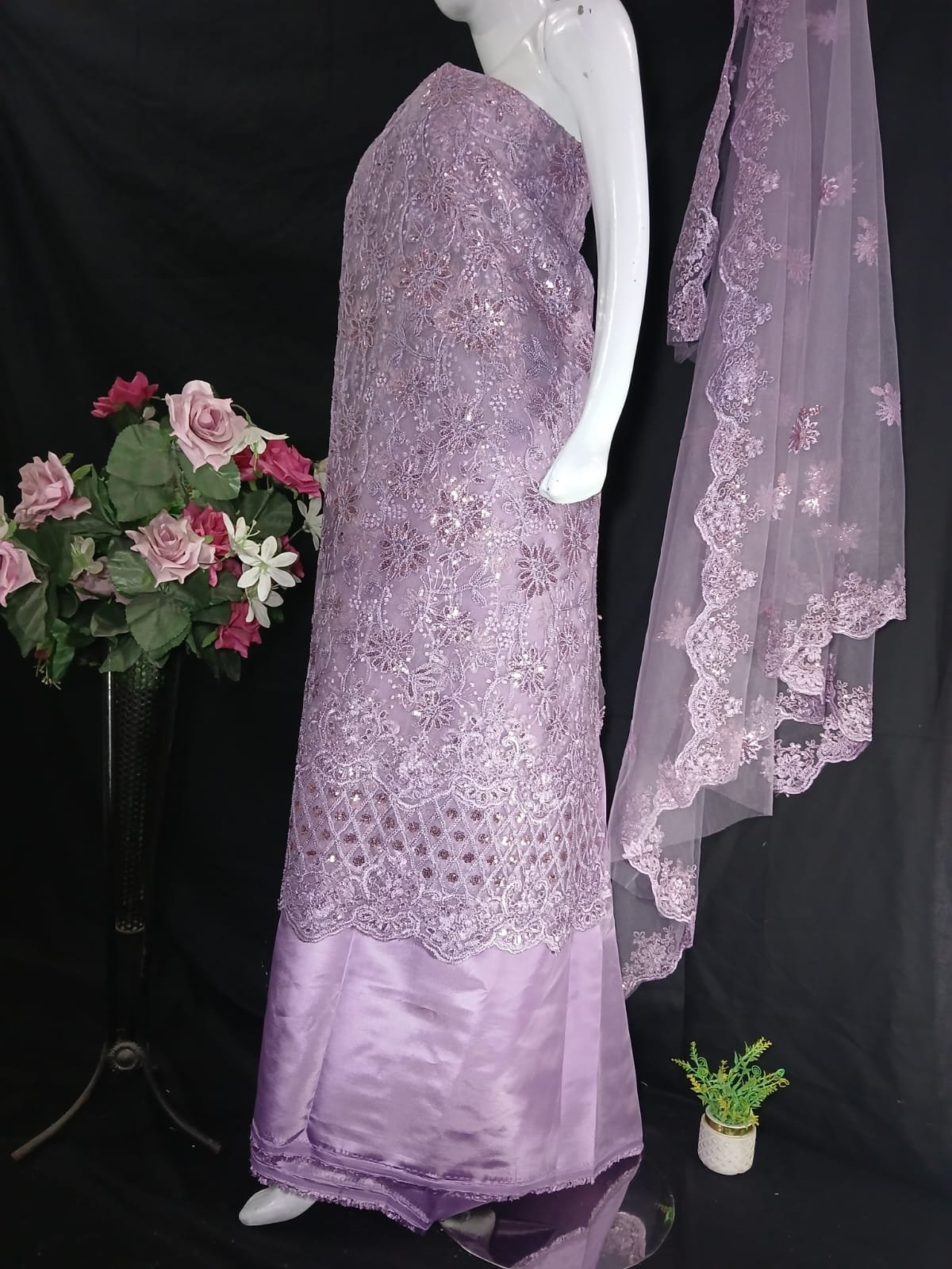 Embroidered Net Unstiched 3PC